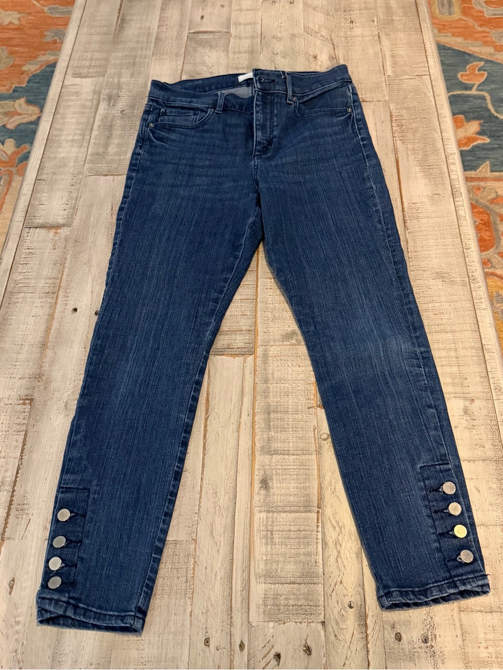 LOFT Dark Blue Cropped Jeans with Button Cuff Detail